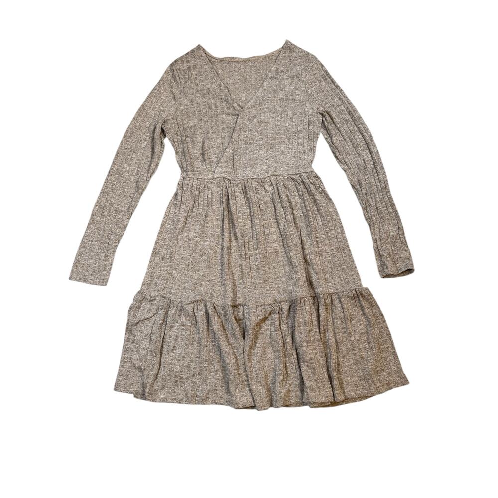 NWT, Cupshe Tan Knit Long Sleeve Sweater Dress Size Small NWT Ribbed Tiered